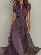 Vestido longo de chiffon com renda e decote vazado — Bene Donna — imagem 04