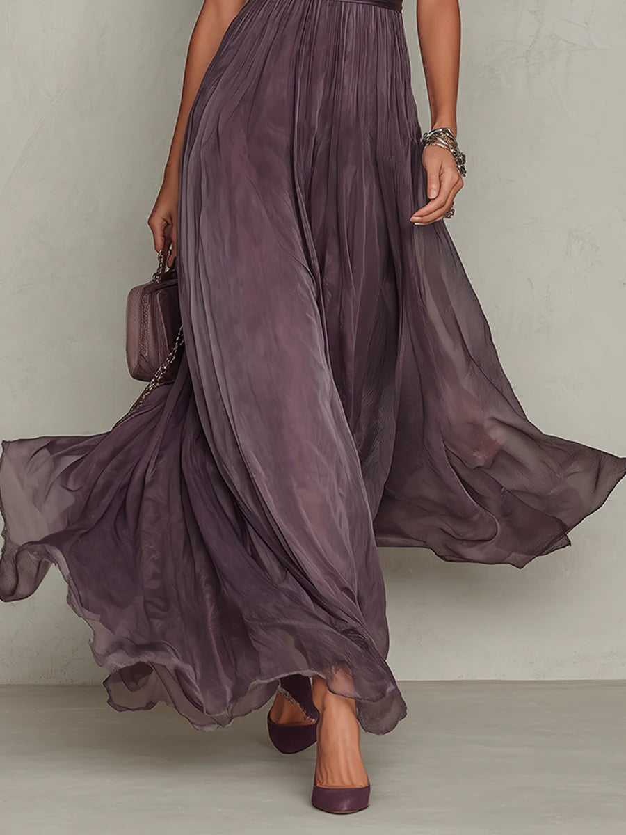 Vestido longo de chiffon com renda e decote vazado — Bene Donna — imagem 05