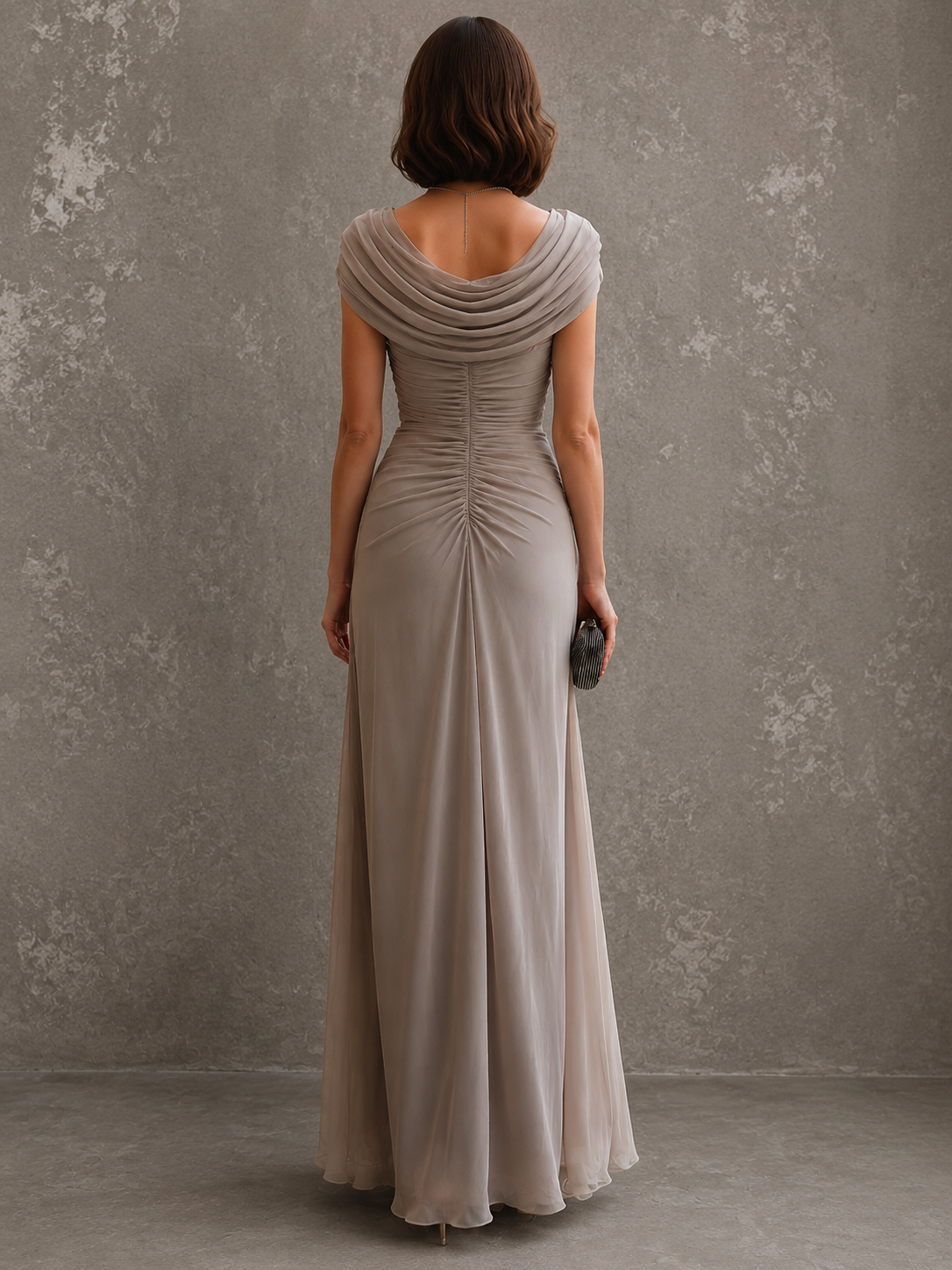Vestido longo de festa com decote drapeado e cintura franzida — Bene Donna — imagem 04