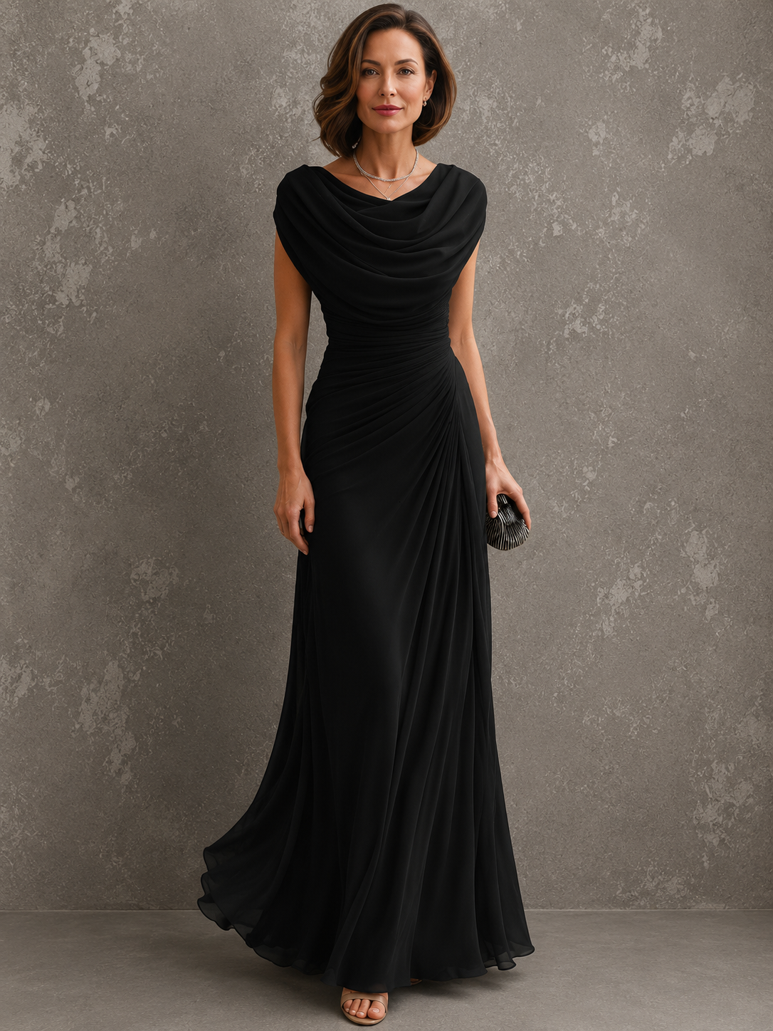 Vestido longo de festa com decote drapeado e cintura franzida — Bene Donna — imagem 05