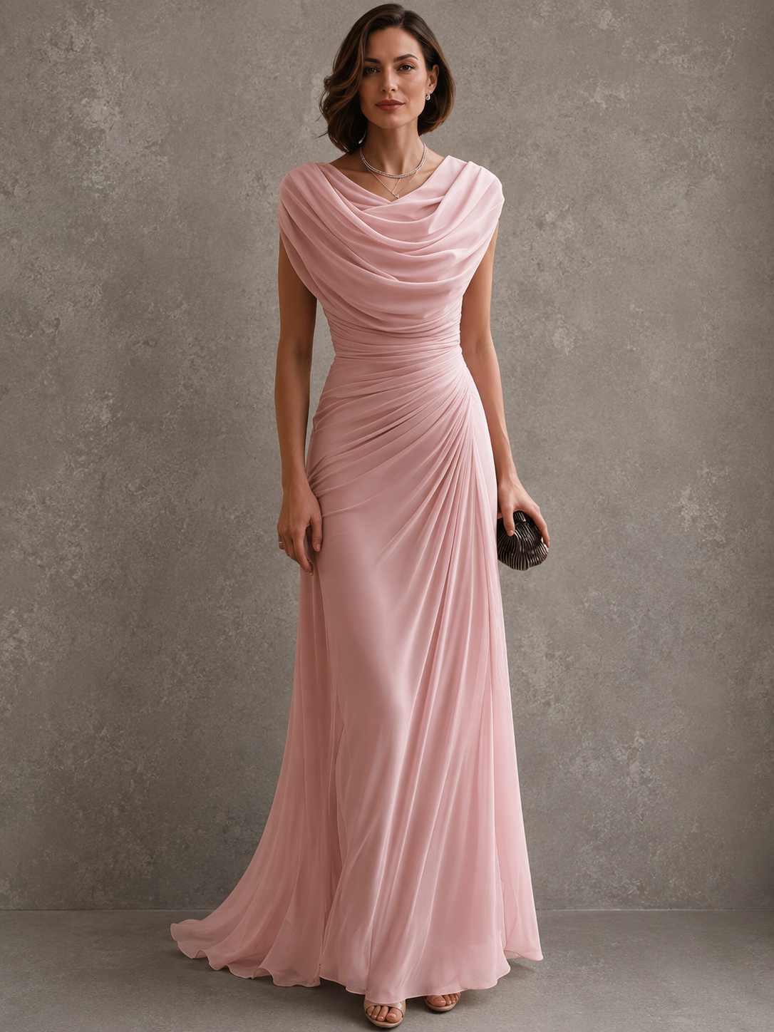 Vestido longo de festa com decote drapeado e cintura franzida — Bene Donna — imagem 06