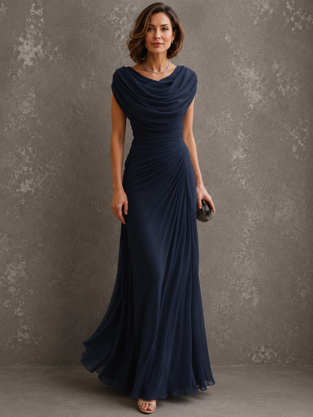 Vestido longo de festa com decote drapeado e cintura franzida — Bene Donna — imagem 07