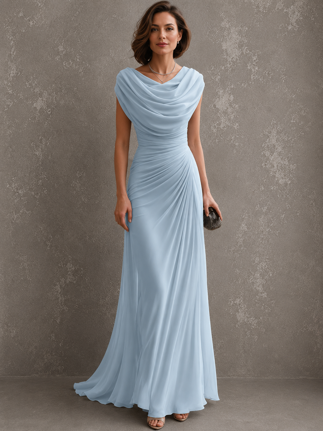 Vestido longo de festa com decote drapeado e cintura franzida — Bene Donna — imagem 08