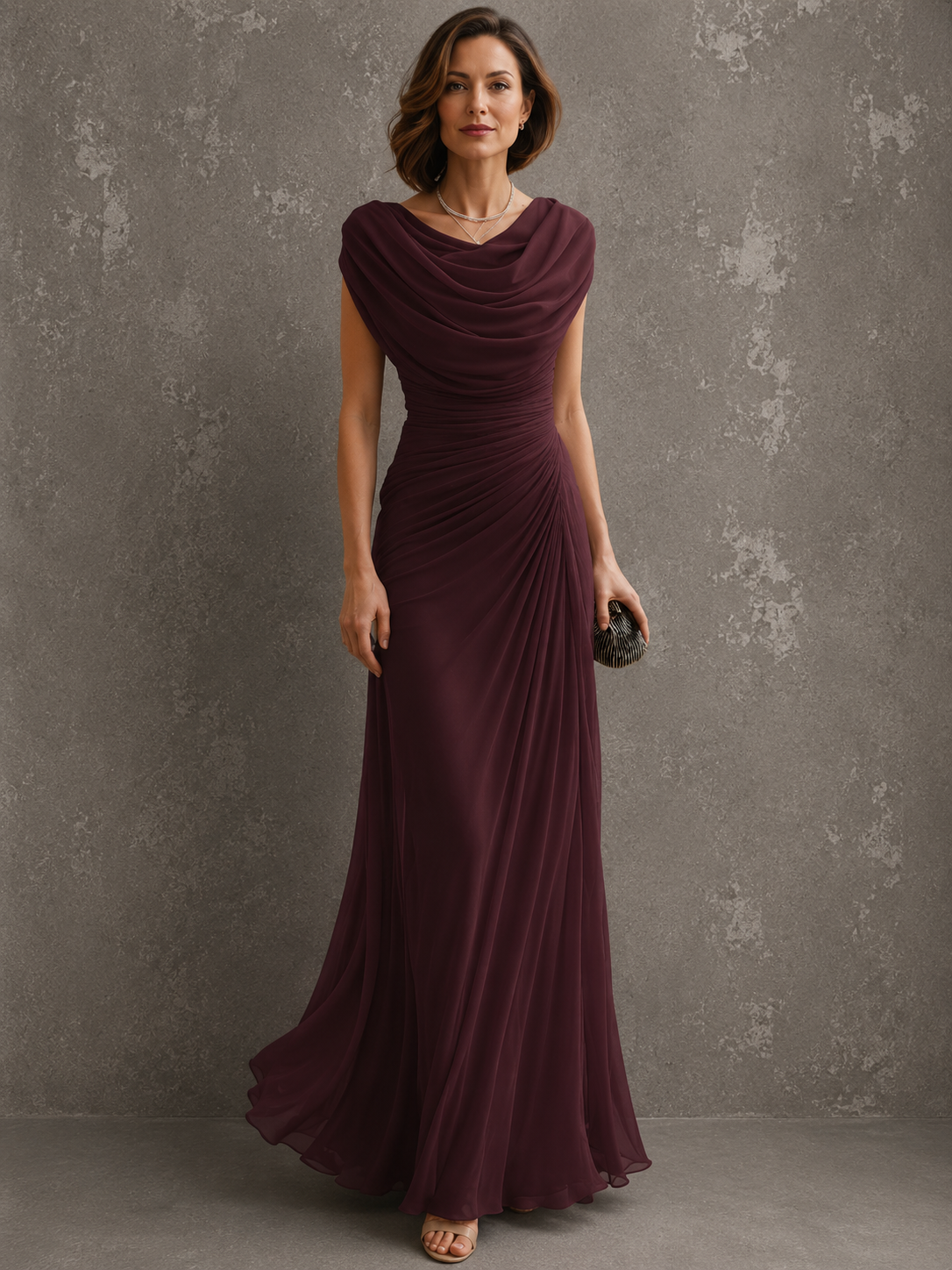 Vestido longo de festa com decote drapeado e cintura franzida — Bene Donna — imagem 09