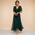 Vestido longo de festa com decote V transpassado — Bene Donna — imagem 01