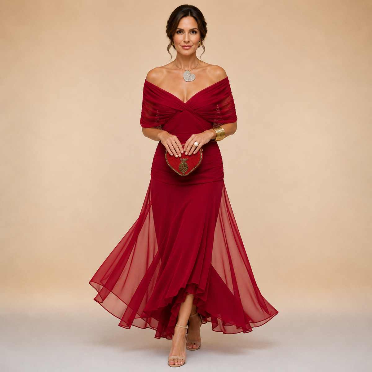 Vestido longo de festa com decote V transpassado — Bene Donna — imagem 02