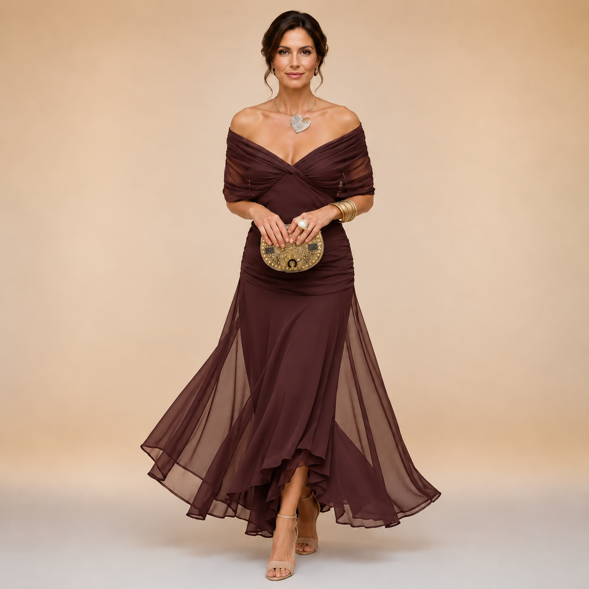 Vestido longo de festa com decote V transpassado — Bene Donna — imagem 04