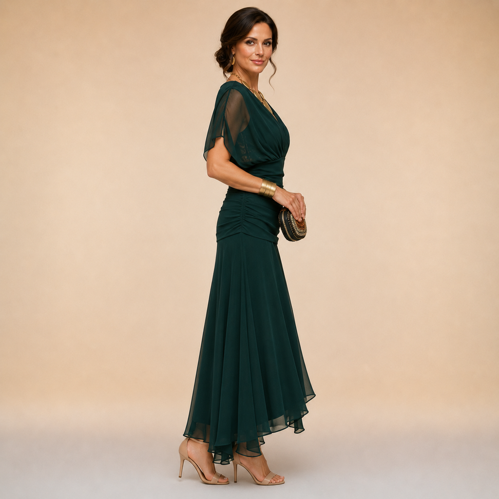 Vestido longo de festa com decote V transpassado — Bene Donna — imagem 06