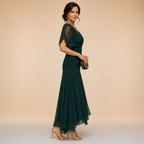 Vestido longo de festa com decote V transpassado — Bene Donna — imagem 06