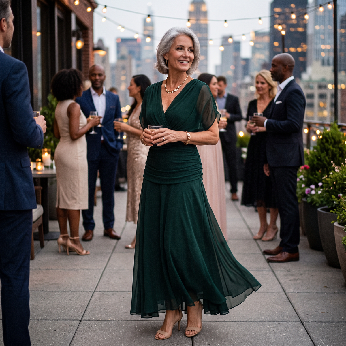 Vestido longo de festa com decote V transpassado — Bene Donna — imagem 10