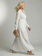 Vestido longo de mangas longas com botões no busto — Bene Donna — imagem 02