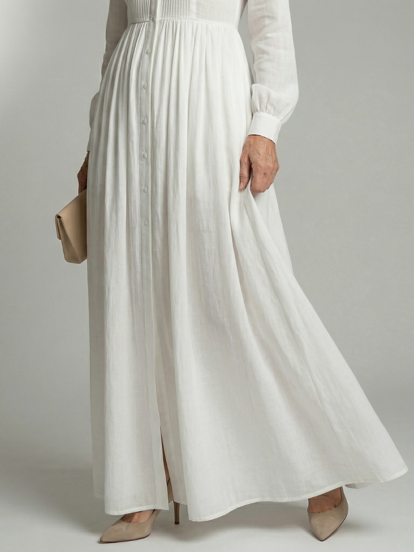 Vestido longo de mangas longas com botões no busto — Bene Donna — imagem 03