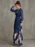 Vestido longo de saia plissada com mangas transparentes — Bene Donna — imagem 02