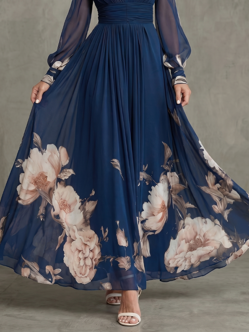 Vestido longo de saia plissada com mangas transparentes — Bene Donna — imagem 03