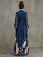 Vestido longo de saia plissada com mangas transparentes — Bene Donna — imagem 04
