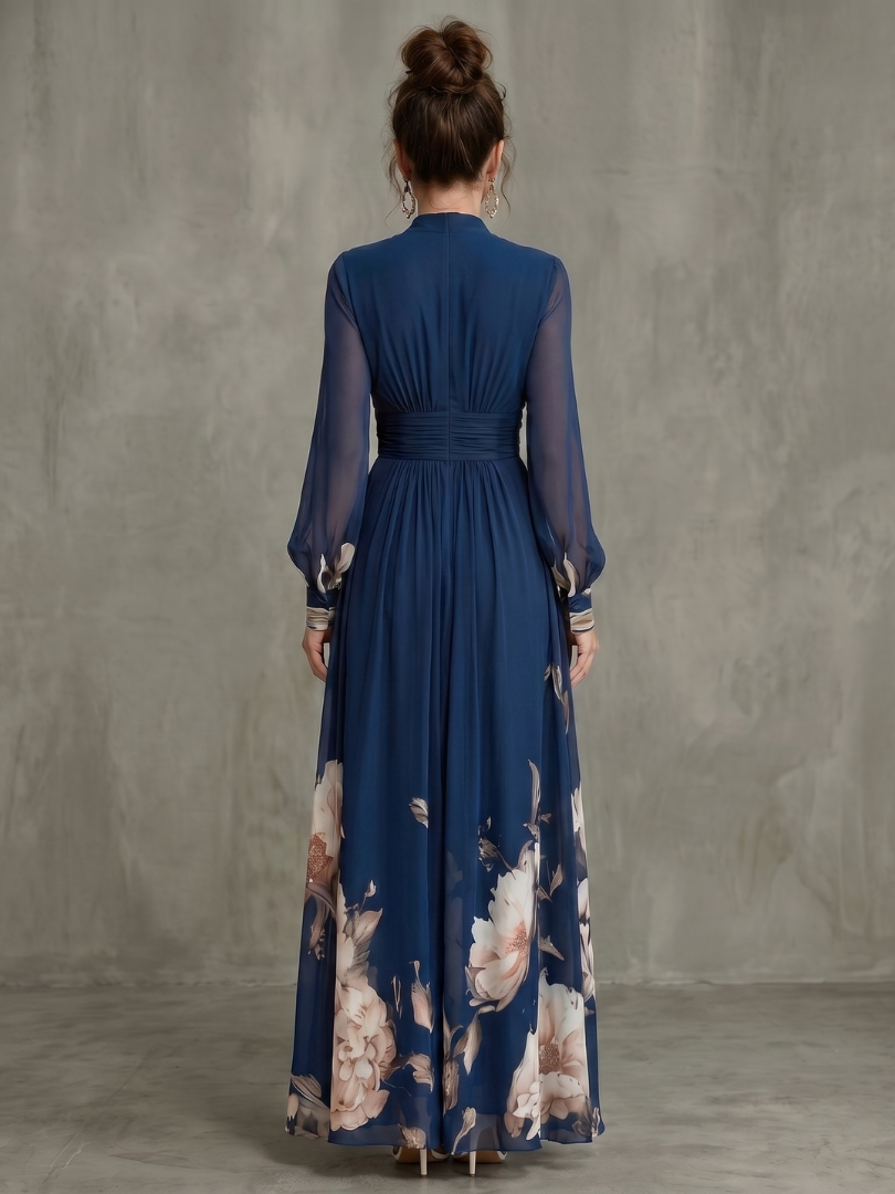 Vestido longo de saia plissada com mangas transparentes — Bene Donna — imagem 04