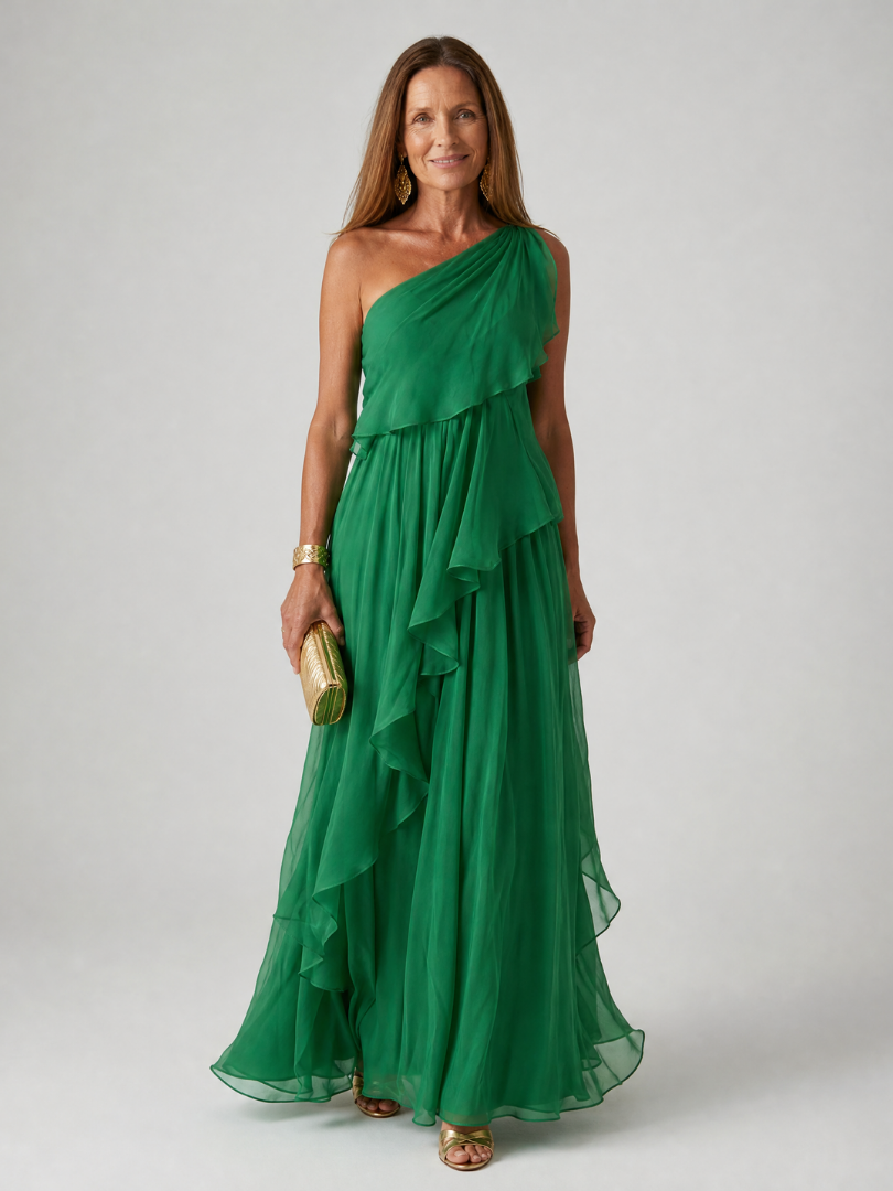 Vestido longo feminino com babados — Bene Donna — imagem 01