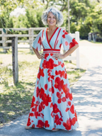 Vestido longo floral com acabamentos contrastantes e mangas curtas — Bene Donna — imagem 05