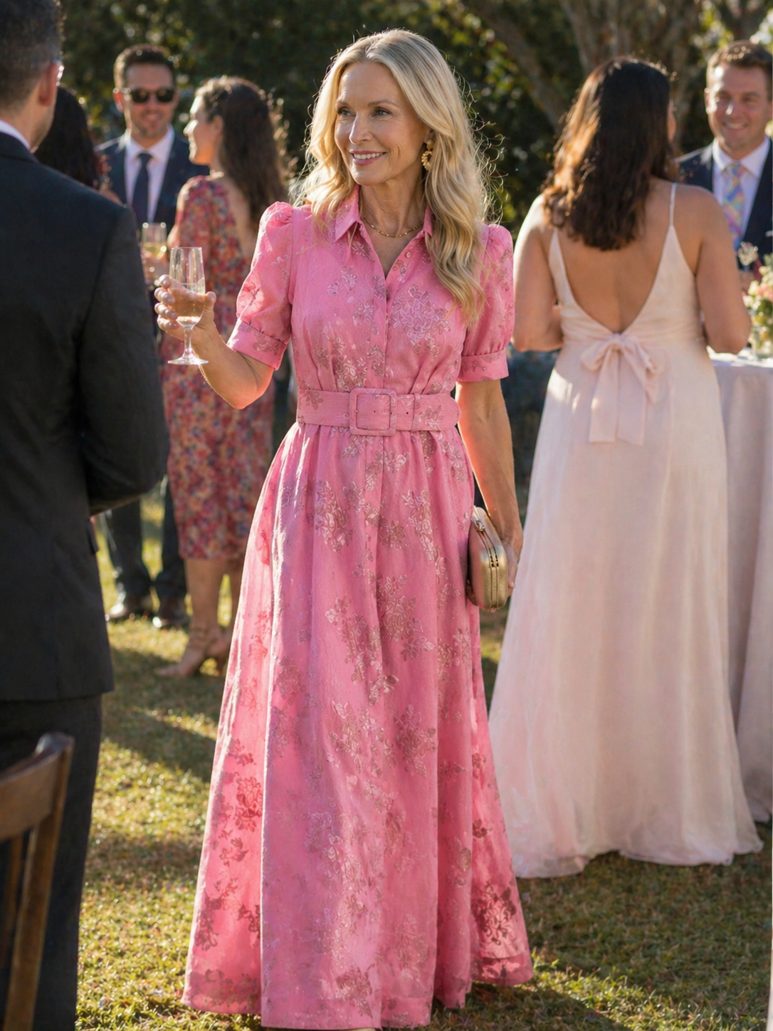Vestido longo floral com gola de camisa e cinto largo — Bene Donna — imagem 06