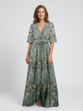 Vestido longo floral com mangas até o cotovelo e transparência — Bene Donna — imagem 02