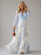 Vestido longo floral com mangas transparentes e caimento fluido — Bene Donna — imagem 01