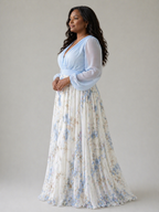Vestido longo floral com mangas transparentes e caimento fluido — Bene Donna — imagem 04