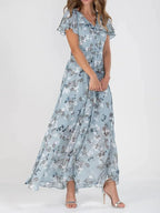 Vestido longo floral de decote V e mangas leves — Bene Donna — imagem 07