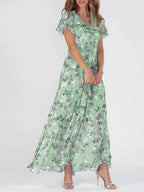 Vestido longo floral de decote V e mangas leves — Bene Donna — imagem 08