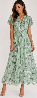 Vestido longo floral de decote V e mangas leves — Bene Donna — imagem 11