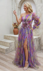 Vestido longo floral de um ombro só com saia em camadas — Bene Donna — imagem 03