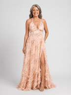 Vestido longo floral frente única com babados e fenda — Bene Donna — imagem 09
