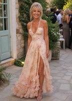 Vestido longo floral frente única com babados e fenda — Bene Donna — imagem 13
