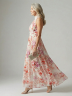 Vestido longo floral frente única com busto franzido — Bene Donna — imagem 02