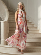 Vestido longo floral frente única com busto franzido — Bene Donna — imagem 05