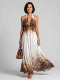 Vestido longo floral frente única com costas abertas — Bene Donna — imagem 01