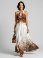 Vestido longo floral frente única com costas abertas — Bene Donna — imagem 01