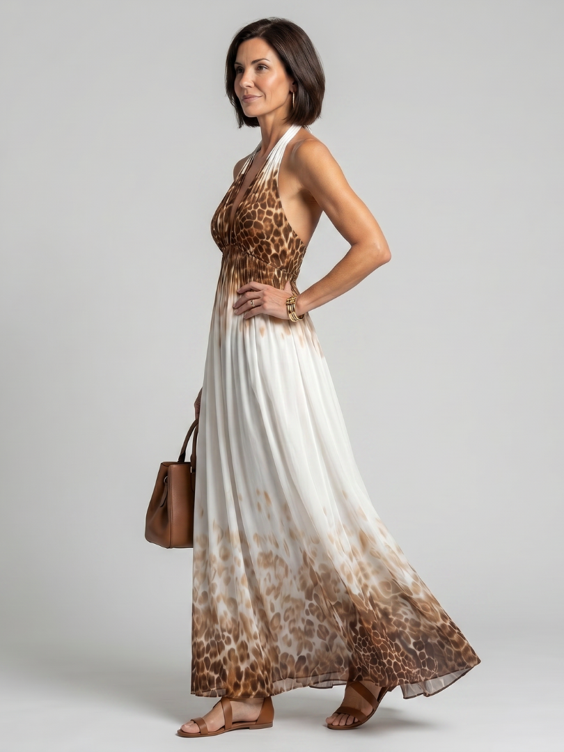 Vestido longo floral frente única com costas abertas — Bene Donna — imagem 02