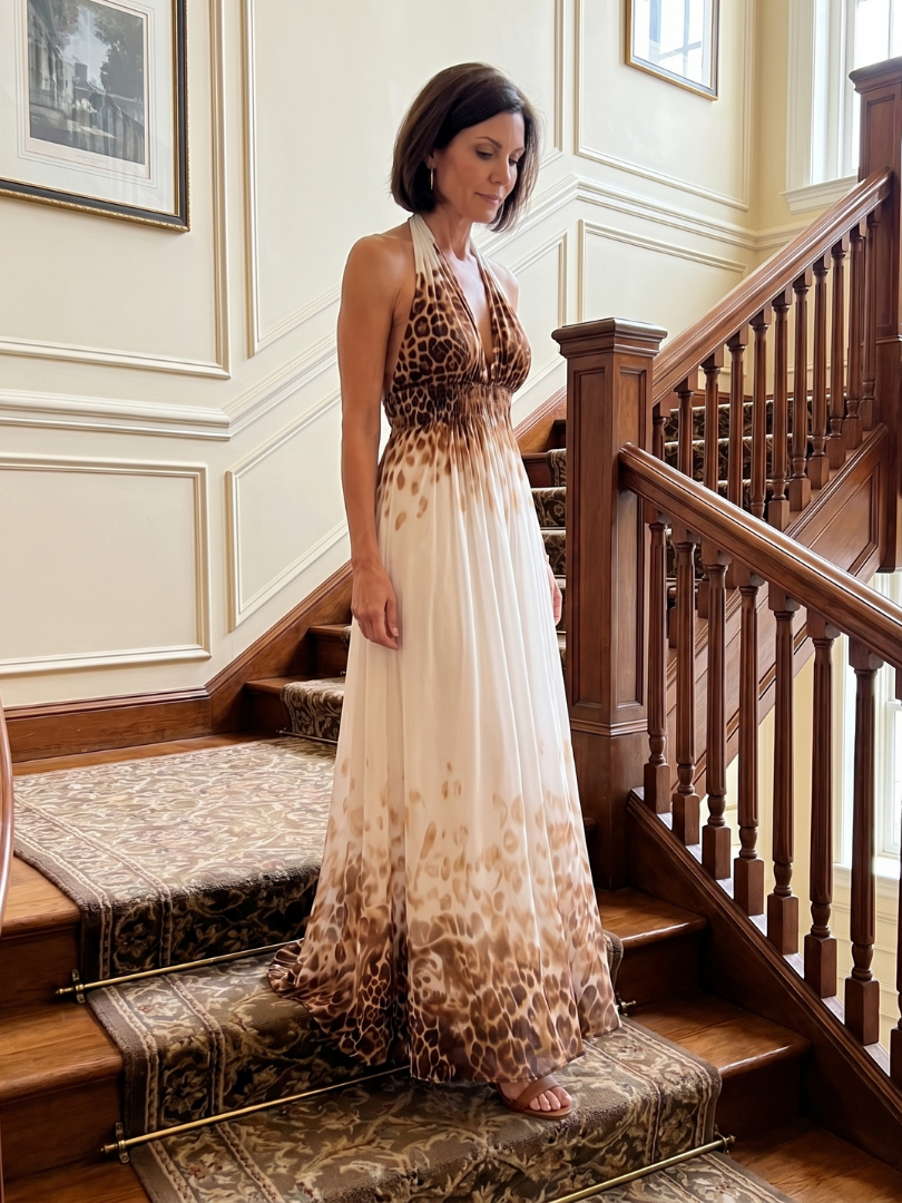 Vestido longo floral frente única com costas abertas — Bene Donna — imagem 05