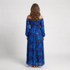 Vestido longo floral ombro a ombro com mangas franzidas — Bene Donna — imagem 02