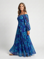 Vestido longo floral ombro a ombro com mangas franzidas — Bene Donna — imagem 05