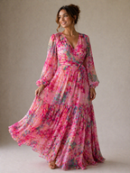 Vestido longo floral transpassado com mangas amplas — Bene Donna — imagem 01