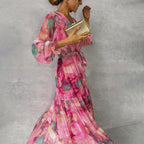 Vestido longo floral transpassado com mangas amplas — Bene Donna — imagem 04