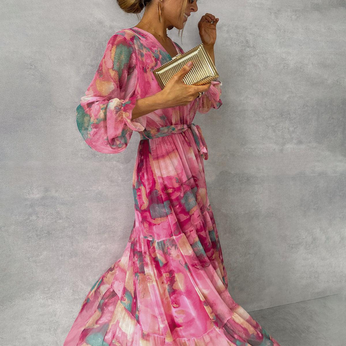 Vestido longo floral transpassado com mangas amplas — Bene Donna — imagem 04
