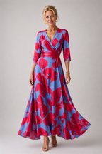 Vestido longo floral transpassado com mangas três quartos — Bene Donna — imagem 07