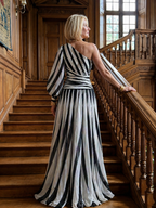 Vestido longo listrado de um ombro só — Bene Donna — imagem 03