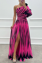 Vestido longo listrado de um ombro só — Bene Donna — imagem 05