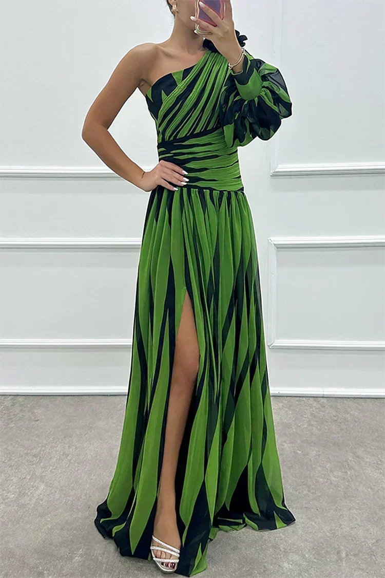 Vestido longo listrado de um ombro só — Bene Donna — imagem 07