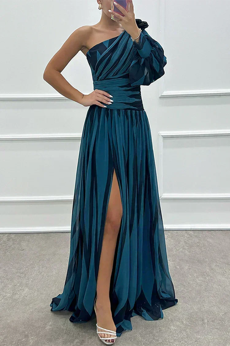 Vestido longo listrado de um ombro só — Bene Donna — imagem 08