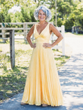 Vestido longo plissado com decote V e costas abertas — Bene Donna — imagem 01