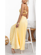 Vestido longo plissado com decote V e costas abertas — Bene Donna — imagem 06